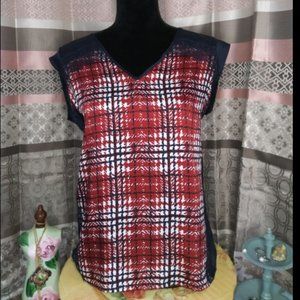 NWT DKNY Printed Lace-Trim Top S